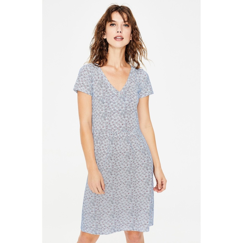 Boden Penelope Jersey V Neck Short Sleeve Casual Dress‎ Women's US 6P  Red Blue